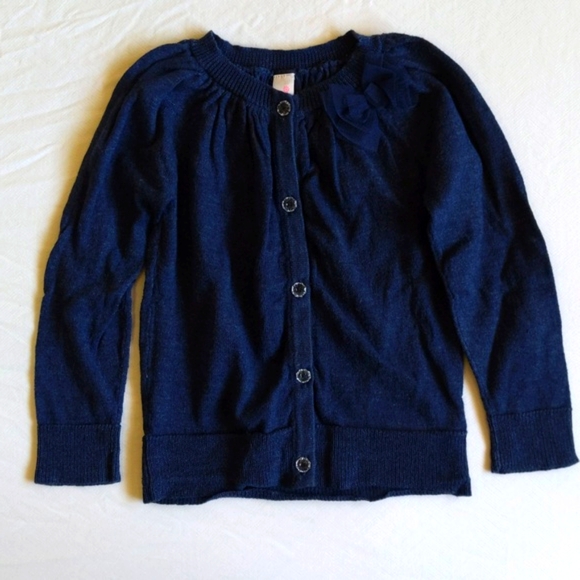 cherokee navy blue fine knit cardigan sweater with tulle bow 2T toddler girls - Picture 1 of 7